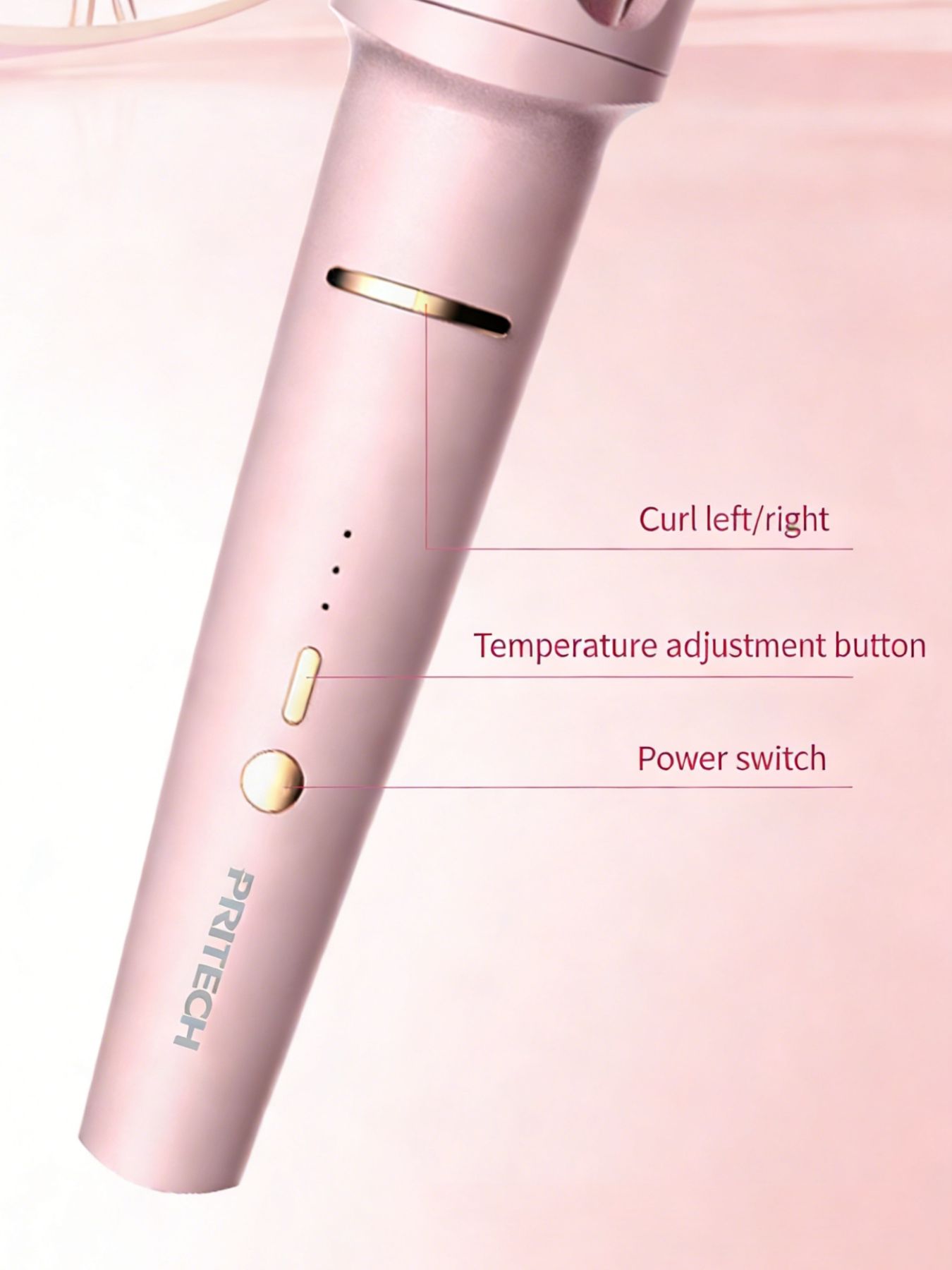 Blush pink automatic rotating hair curling iron by Trendsi with European plug for effortless curls.