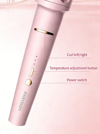 Blush pink automatic rotating hair curling iron by Trendsi with European plug for effortless curls.
