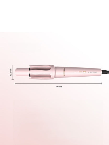 Blush pink automatic rotating hair curling iron by Trendsi with European plug for effortless, stylish curls.