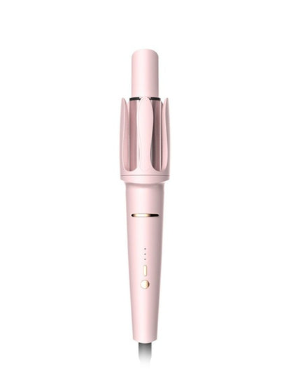 Blush pink automatic rotating hair curling iron with European plug from Trendsi, showing the curling barrel and control handle.