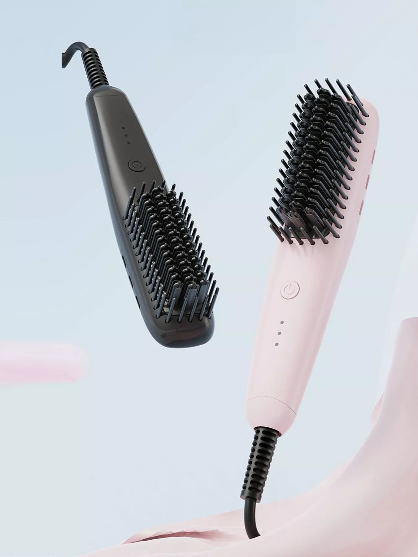 Blush pink Trendsi fast heating straightening comb with European plug for quick, sleek hair styling.