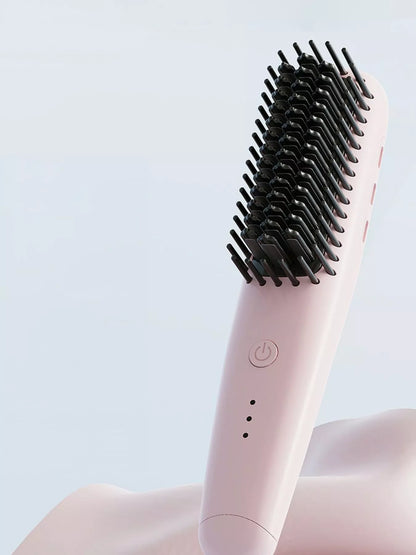Blush pink Trendsi fast heating straightening comb with European plug for sleek, straight hair styling.