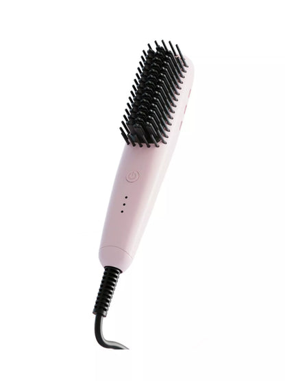 Blush pink Trendsi fast heating straightening comb with European plug for efficient hair styling.