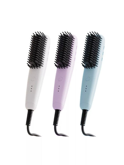 Blush pink Trendsi fast heating straightening comb with European plug for quick hair styling and straightening.