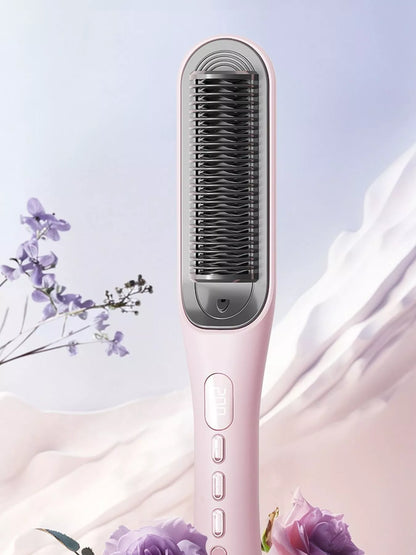 Blush pink Trendsi fast heating straightening comb with European plug for quick hair styling and sleek, straight hair.