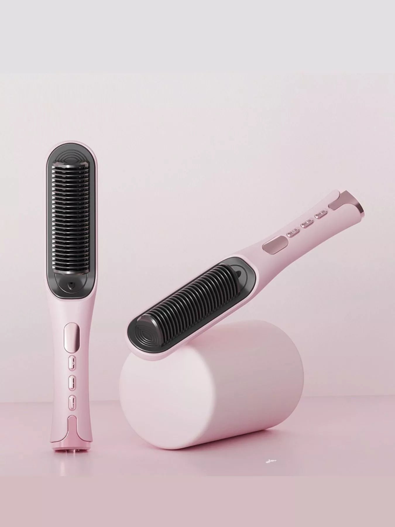 Blush pink Trendsi fast heating straightening comb with European plug for quick hair styling.