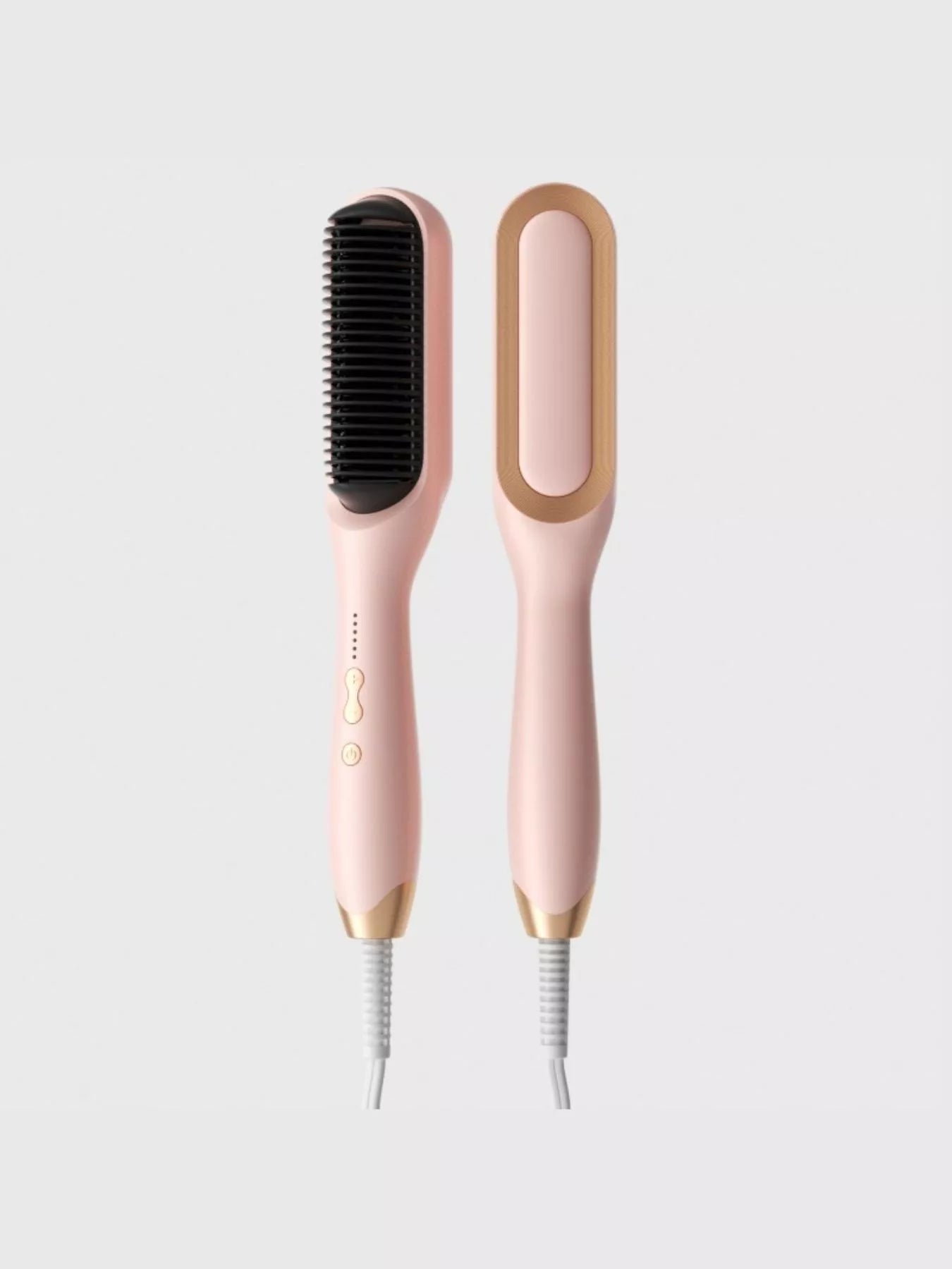 Blush pink Trendsi heated hair straightener with European plug, sleek design for smooth, straight hair styling.