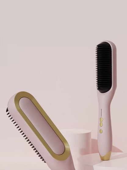 Blush pink Trendsi heated hair straightener with European plug, showcasing sleek design and ceramic plates for smooth styling.