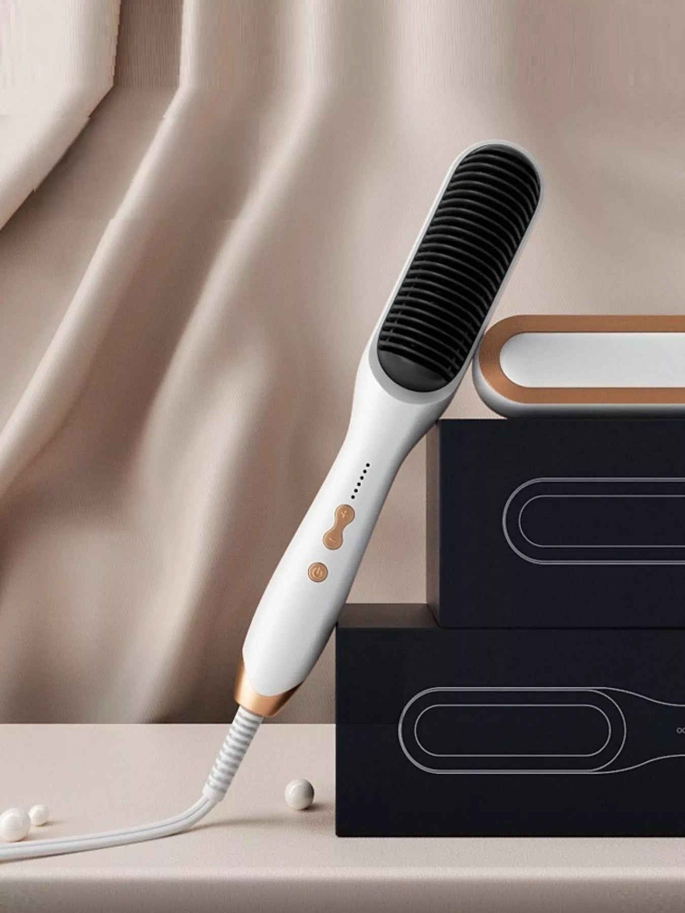 Blush pink Trendsi heated hair straightener with European plug, featuring ceramic plates for sleek, smooth styling.