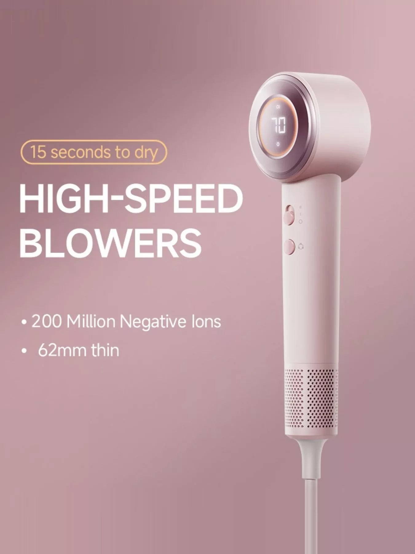 Blush pink Trendsi high-speed hair dryer with temperature control and European plug for fast, efficient hair drying.