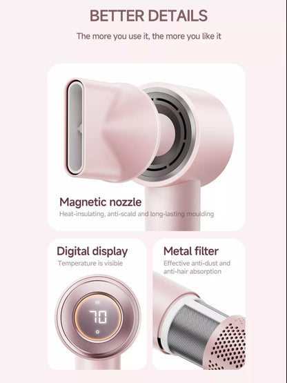 Blush pink Trendsi high-speed hair dryer with temperature control and European plug design.