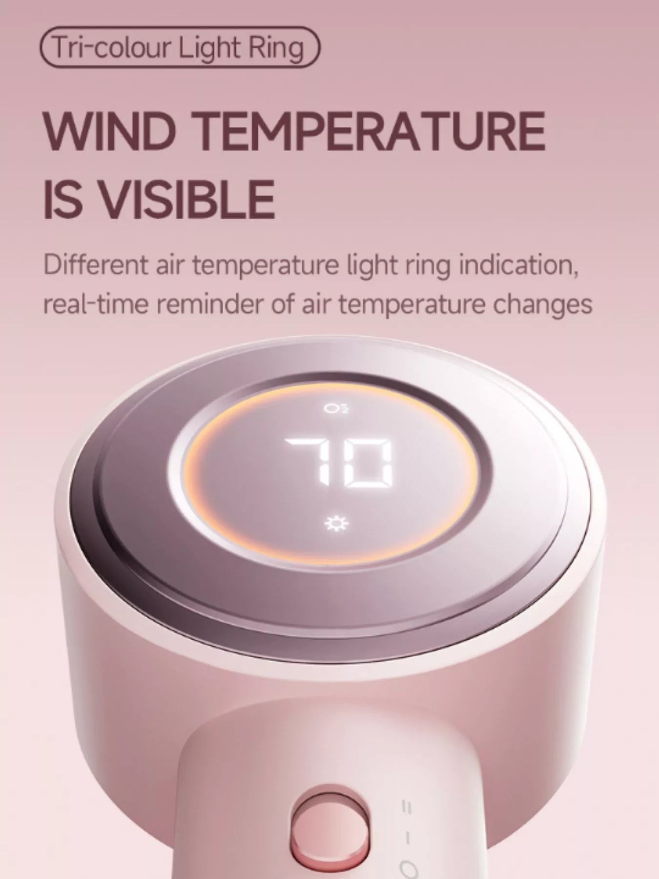 Blush pink Trendsi high-speed hair dryer with temperature control and European plug, designed for quick, efficient styling.