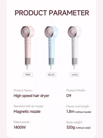 Blush pink Trendsi high-speed hair dryer with temperature control and European plug for fast, efficient styling.