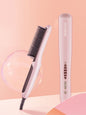 Blush pink Trendsi heated hair straightening comb with North American plug, showcasing its sleek design and styling plates.