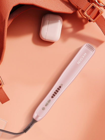Blush pink Trendsi heated hair straightening comb with North American plug showing sleek design and ceramic heating plates.