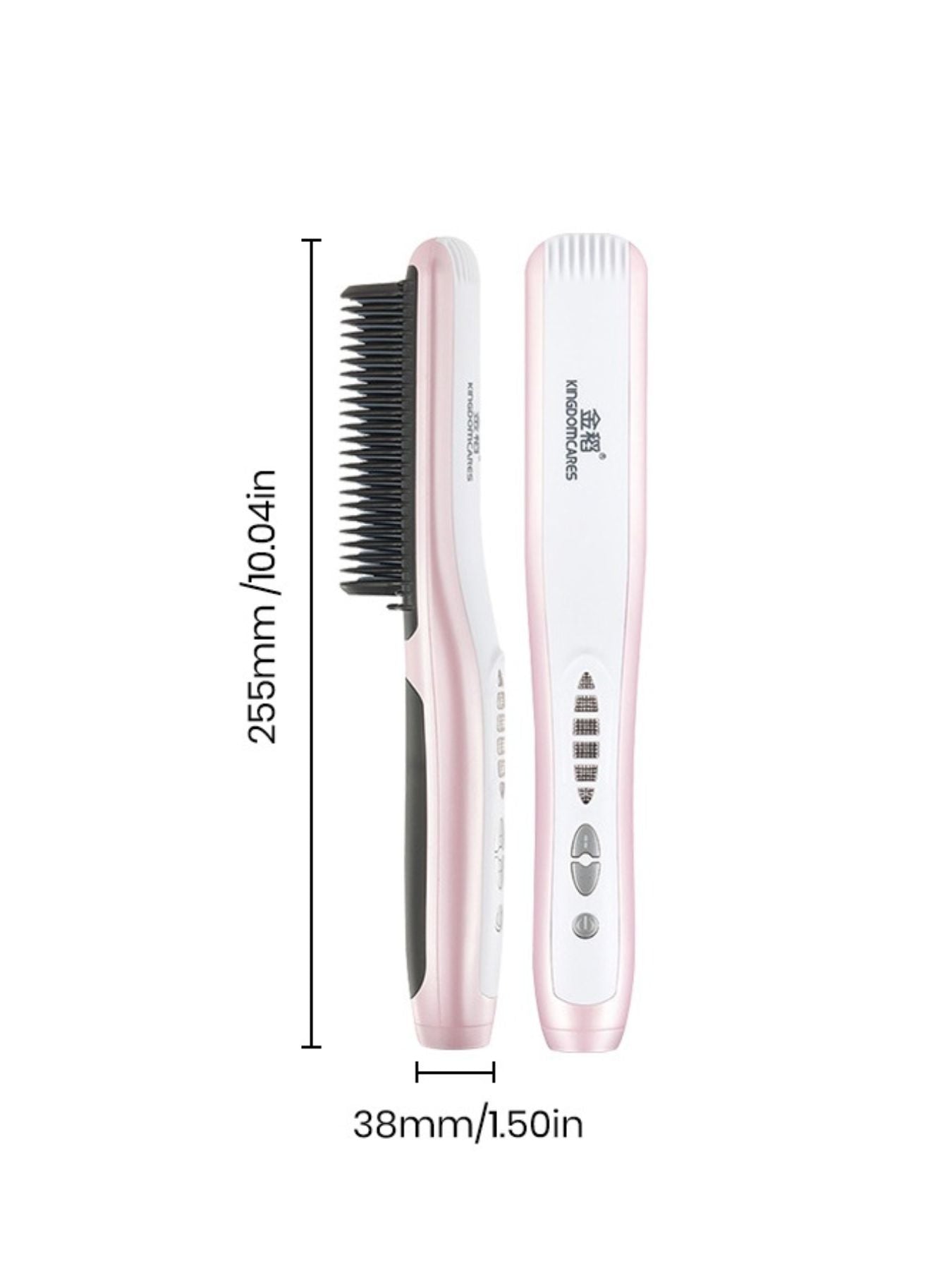 Blush pink Trendsi heated hair straightening comb with North American plug, designed to straighten and smooth hair.