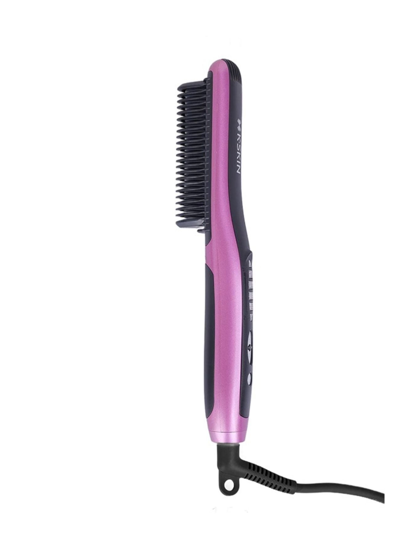 Blush pink heated hair straightening comb by Trendsi with North American plug, designed for smooth, straight hair styling.