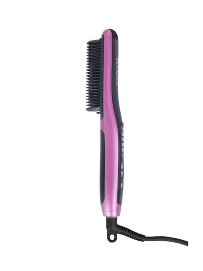 Blush pink heated hair straightening comb by Trendsi with North American plug, designed for smooth, straight hair styling.
