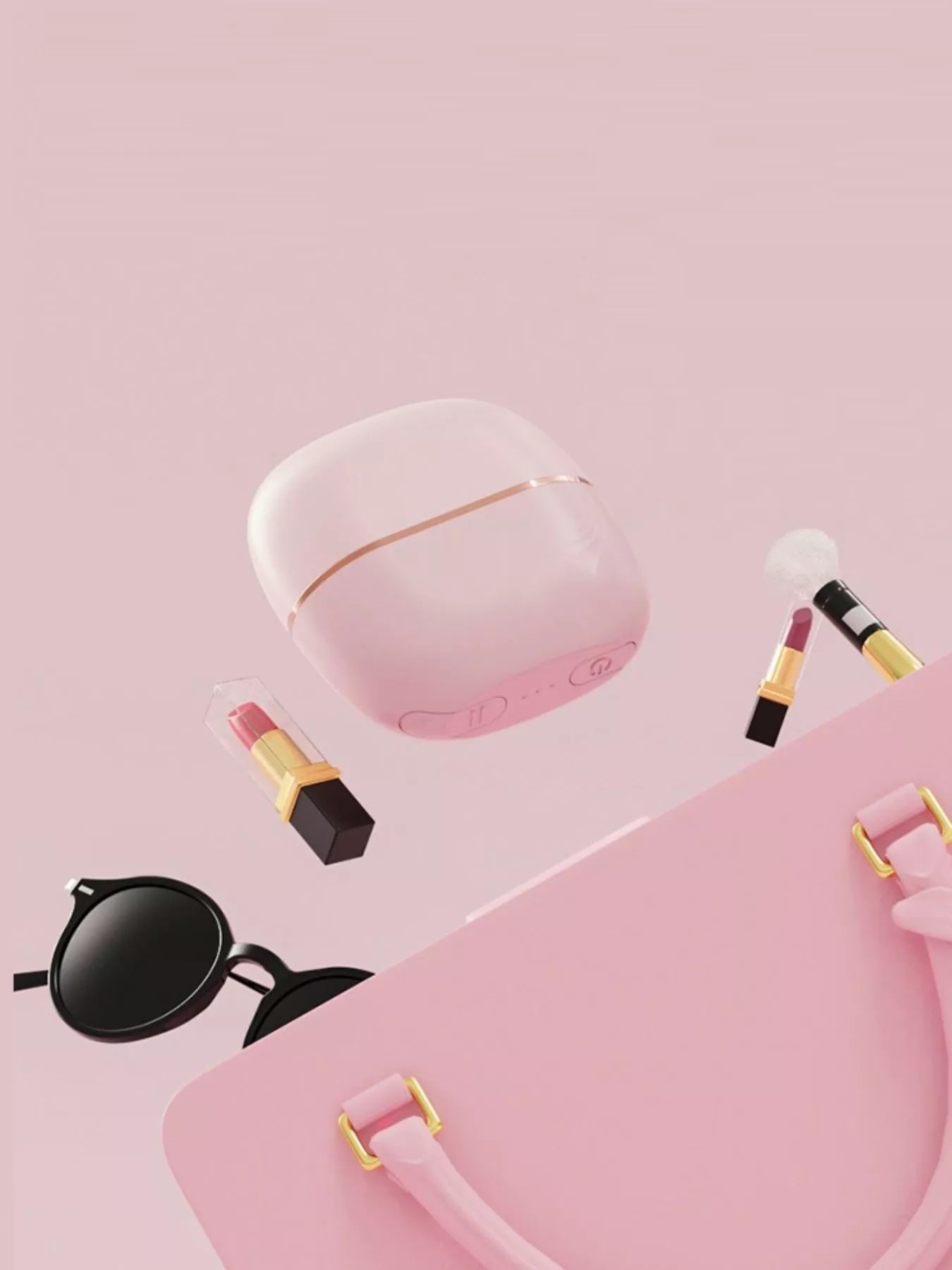 Blush pink portable hair straightening comb by Trendsi, compact design with ceramic plates for quick styling.