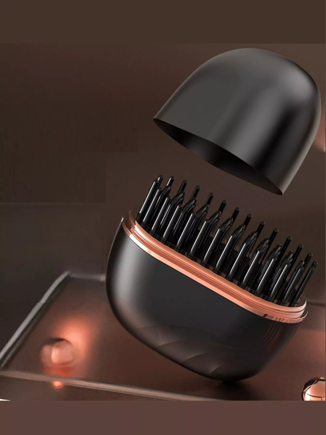 Blush pink portable hair straightening comb by Trendsi, compact design for easy styling and hair smoothing on the go.