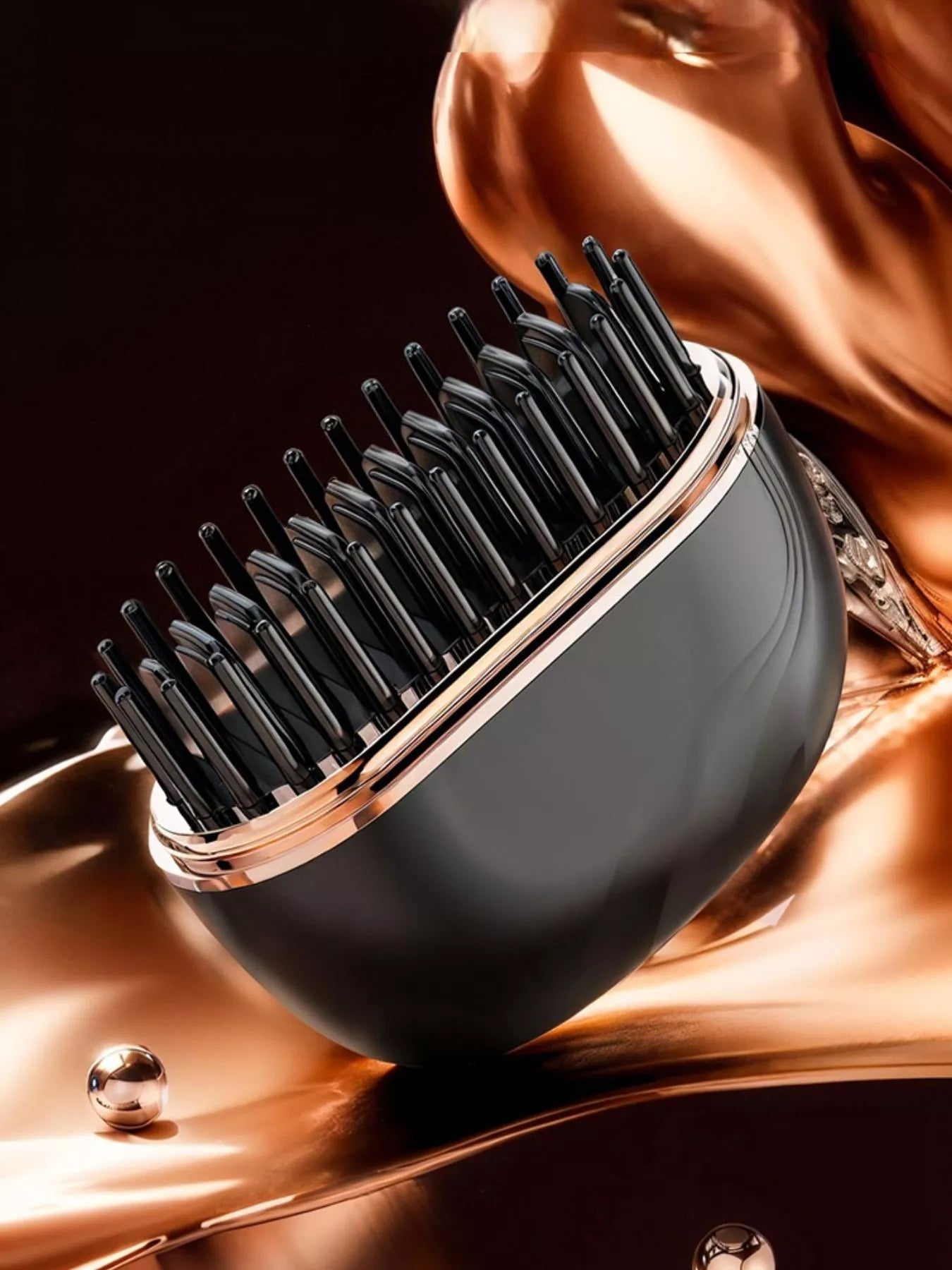 Blush pink portable hair straightening comb by Trendsi with a sleek design, suitable for quick styling on the go.