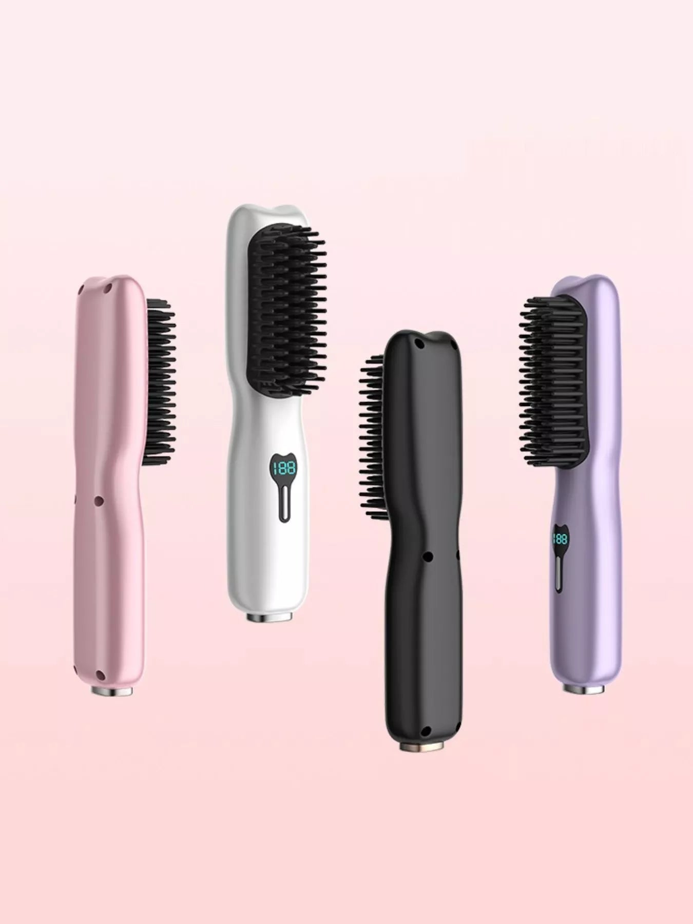 Blush pink portable heated hair straightening comb by Trendsi, compact and easy to use for sleek, straight hair on the go.