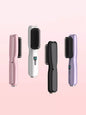 Blush pink portable heated hair straightening comb by Trendsi, compact and easy to use for sleek, straight hair on the go.