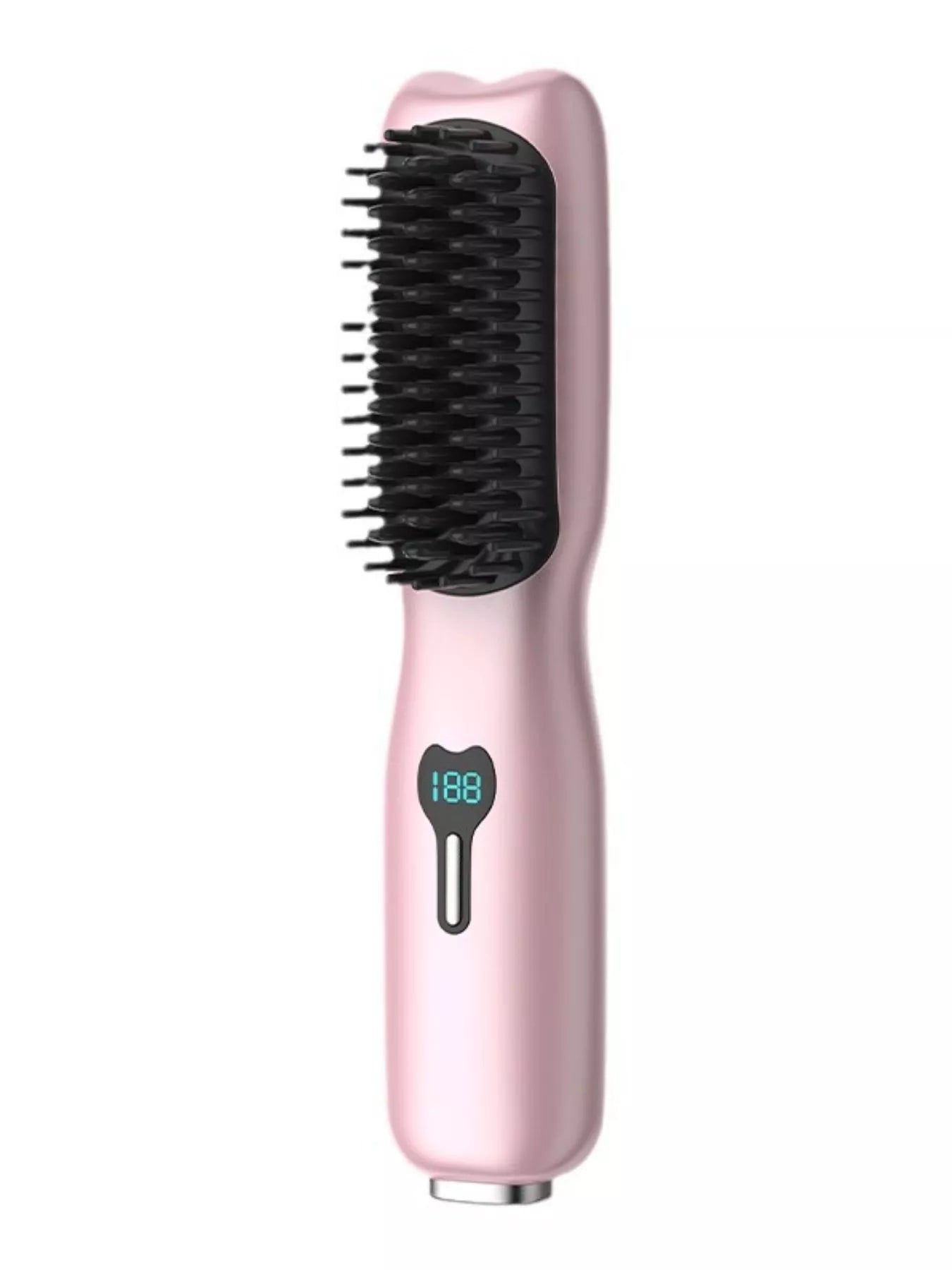 Blush pink portable heated hair straightening comb by Trendsi, designed for quick styling and easy handling.