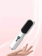 Blush pink portable heated hair straightening comb by Trendsi, compact design for easy styling and hair straightening on the go.