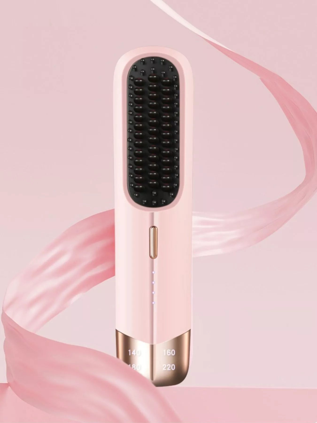 Trendsi blush pink portable wireless ionic straightener brush for smooth, straight hair, compact and easy to use.