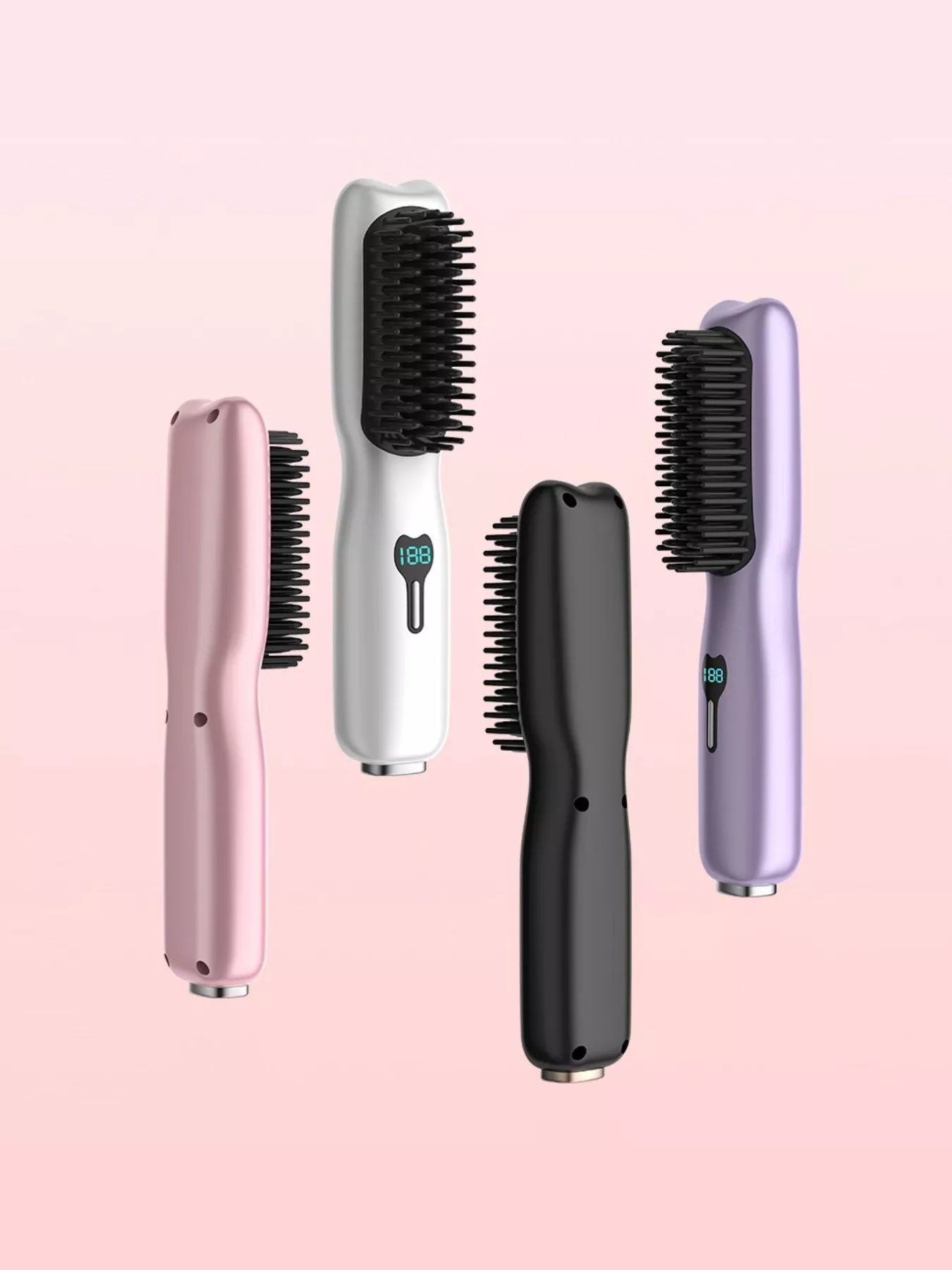 Pink Trendsi 2-in-1 mini wireless ionic hair straightening comb with ergonomic handle and ceramic bristles.