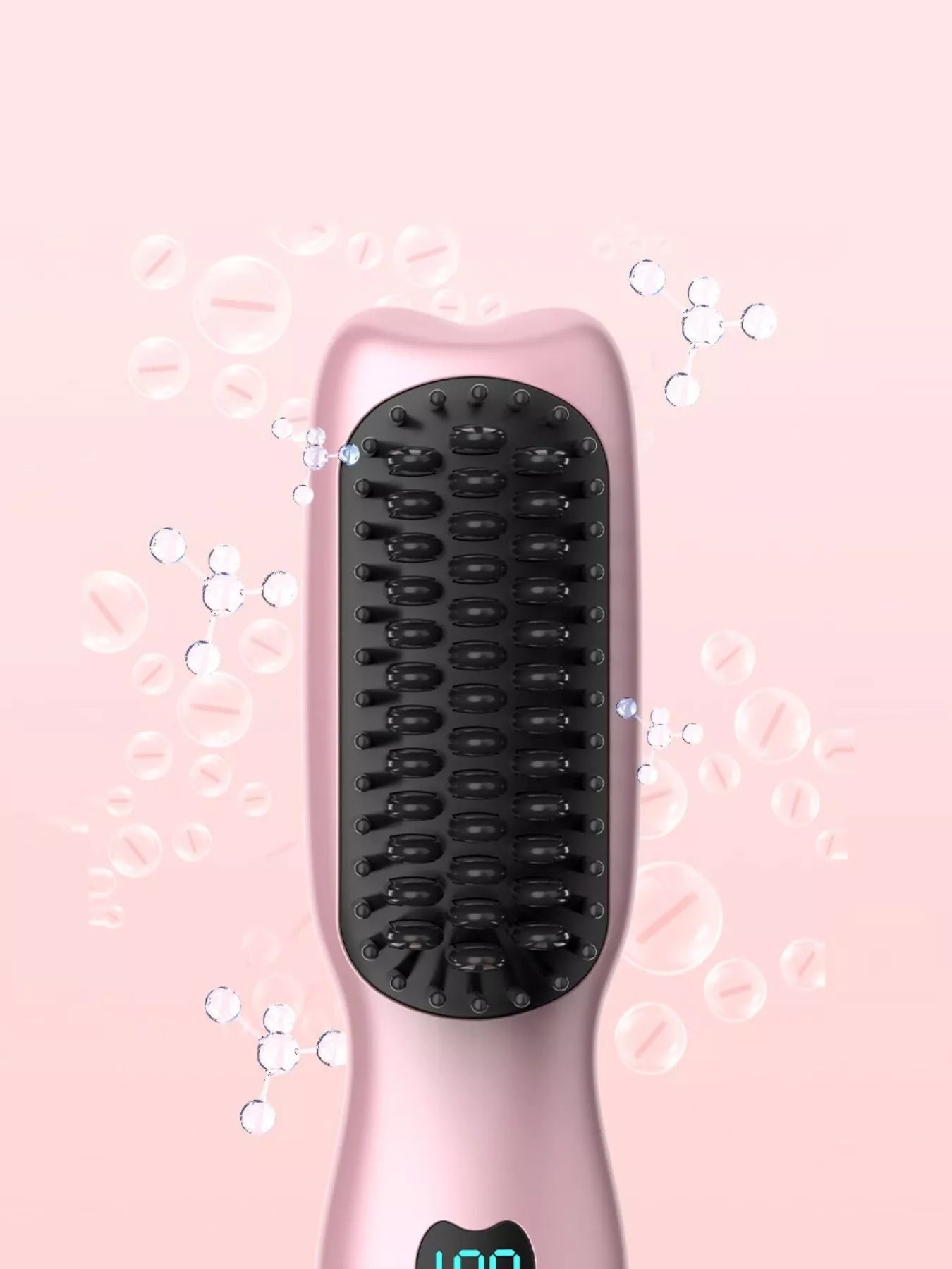 Blush pink 2-in-1 mini wireless ionic hair straightening comb by Trendsi, compact and lightweight for easy styling.