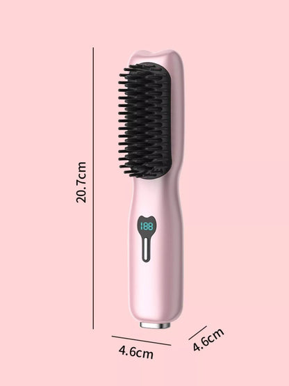 Pink Trendsi 2-in-1 mini wireless ionic hair straightening comb with a compact design for easy styling.