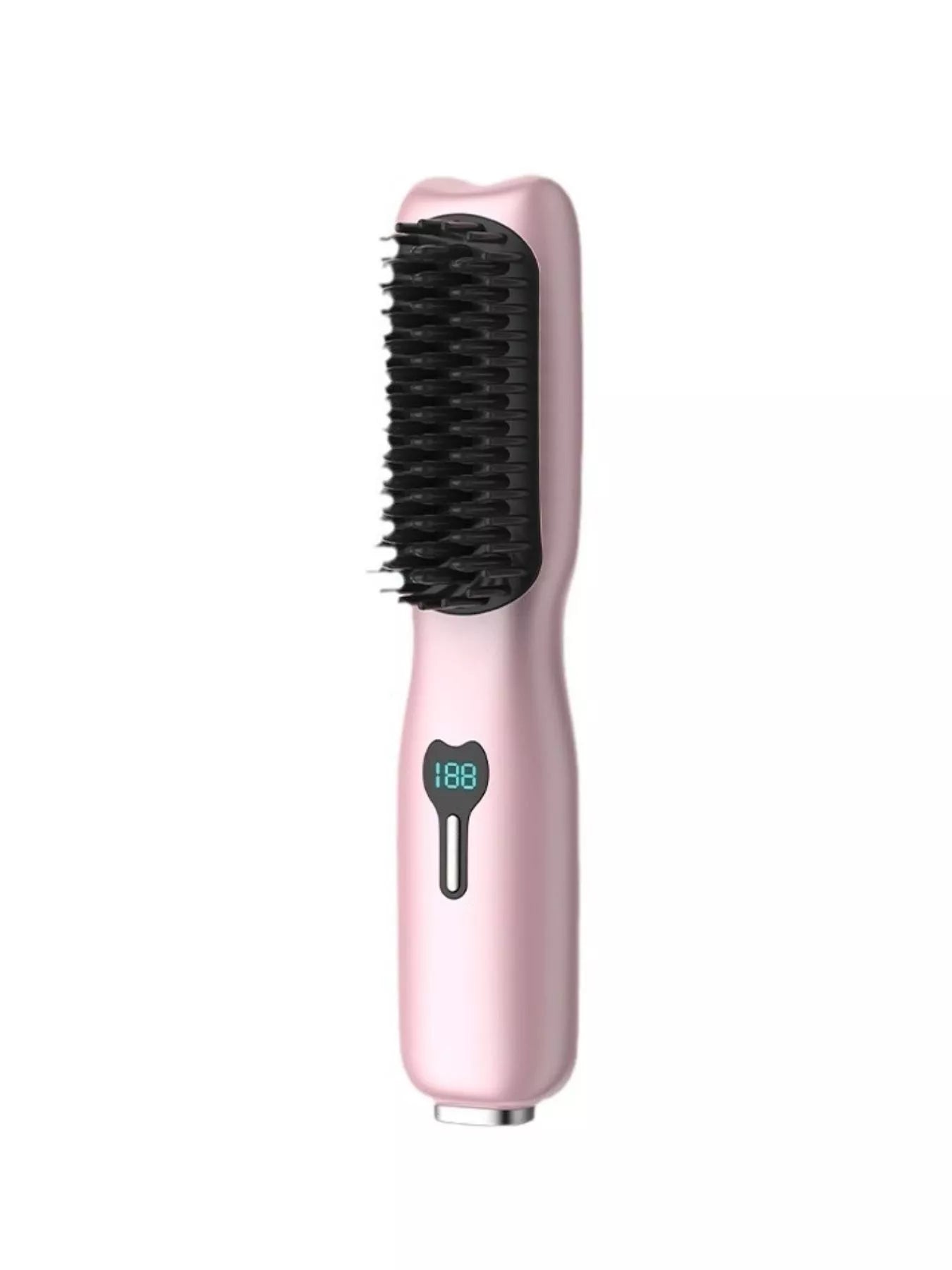 Pink Trendsi 2-in-1 mini wireless ionic hair straightening comb with a compact design and ergonomic handle.