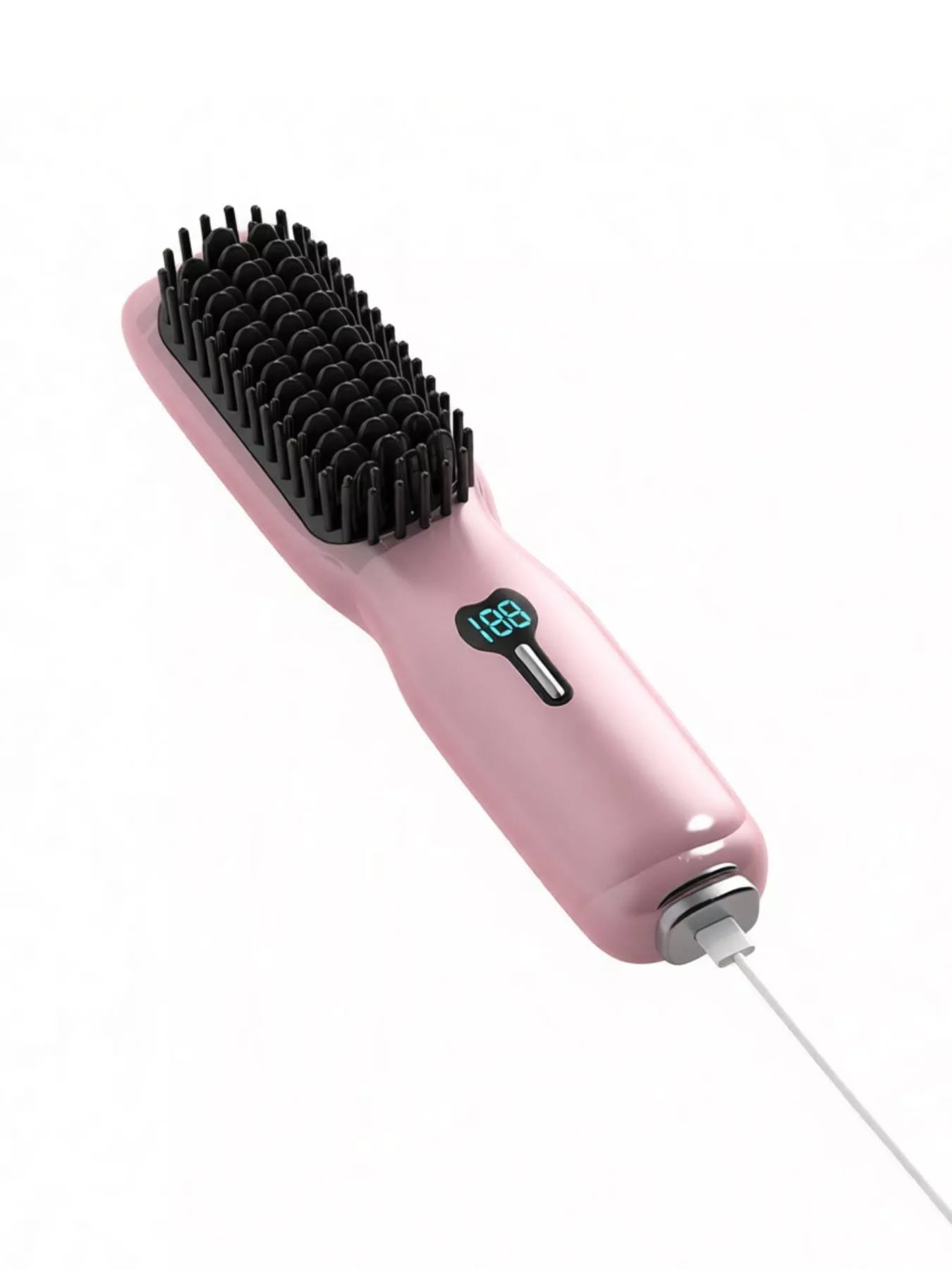 Pink Trendsi 2-in-1 Mini Wireless Ionic Hair Straightening Comb with compact design and adjustable settings.