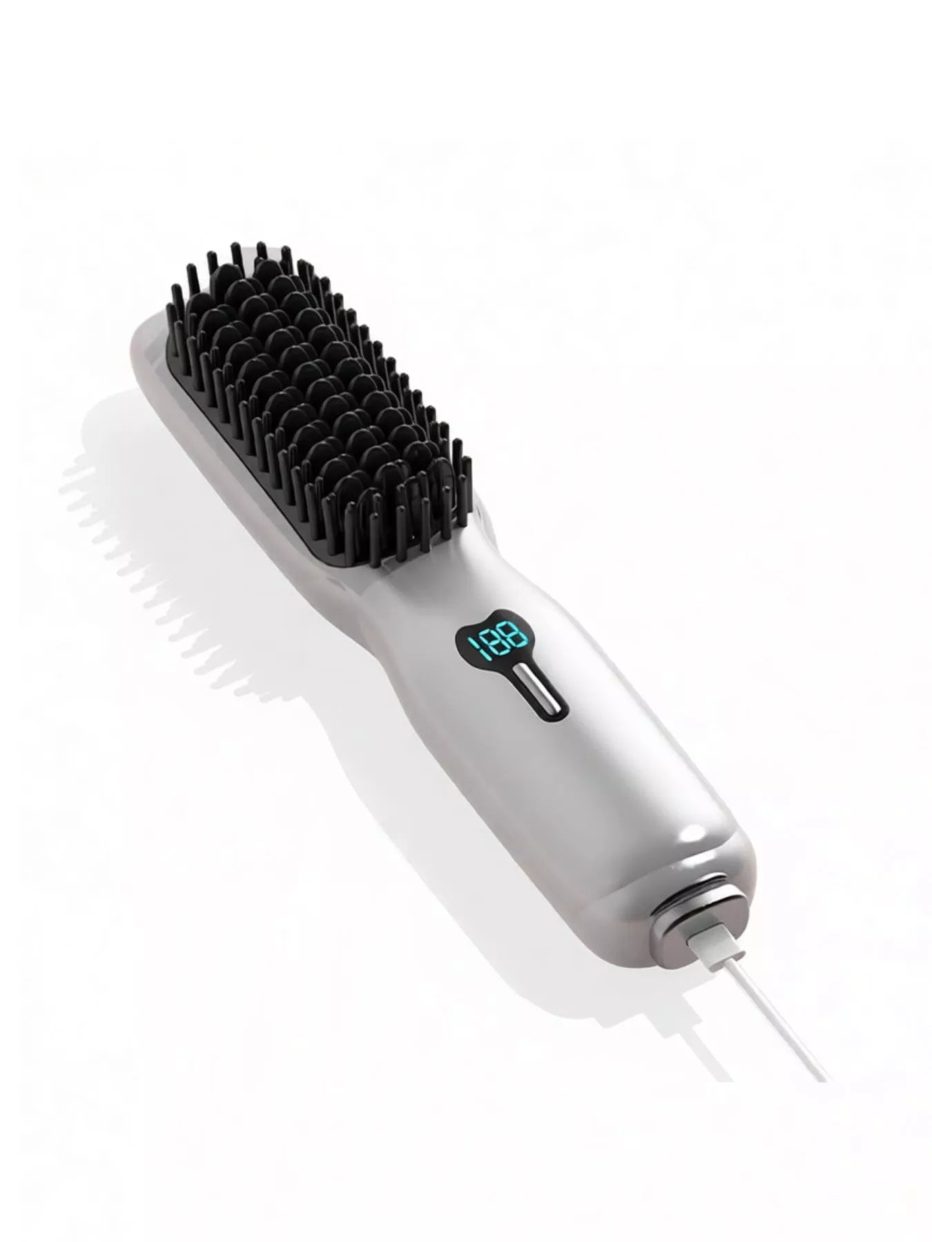 Pink Trendsi 2-in-1 mini wireless ionic hair straightening comb with handle and bristles for styling and smoothing hair.