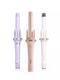Blush pink automatic rotating hair curling iron by Trendsi, featuring a sleek design and digital control for easy styling.