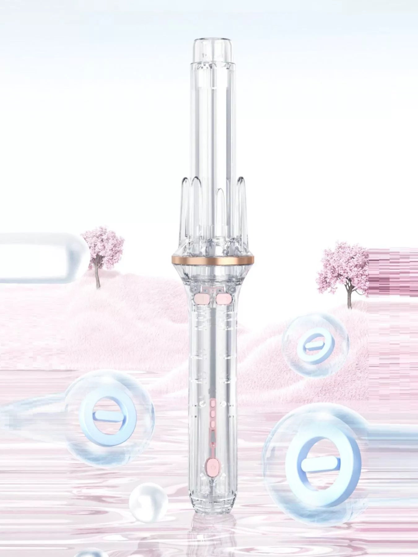 Blush pink Trendsi automatic rotating hair curling iron with a sleek design and digital controls for effortless curls.