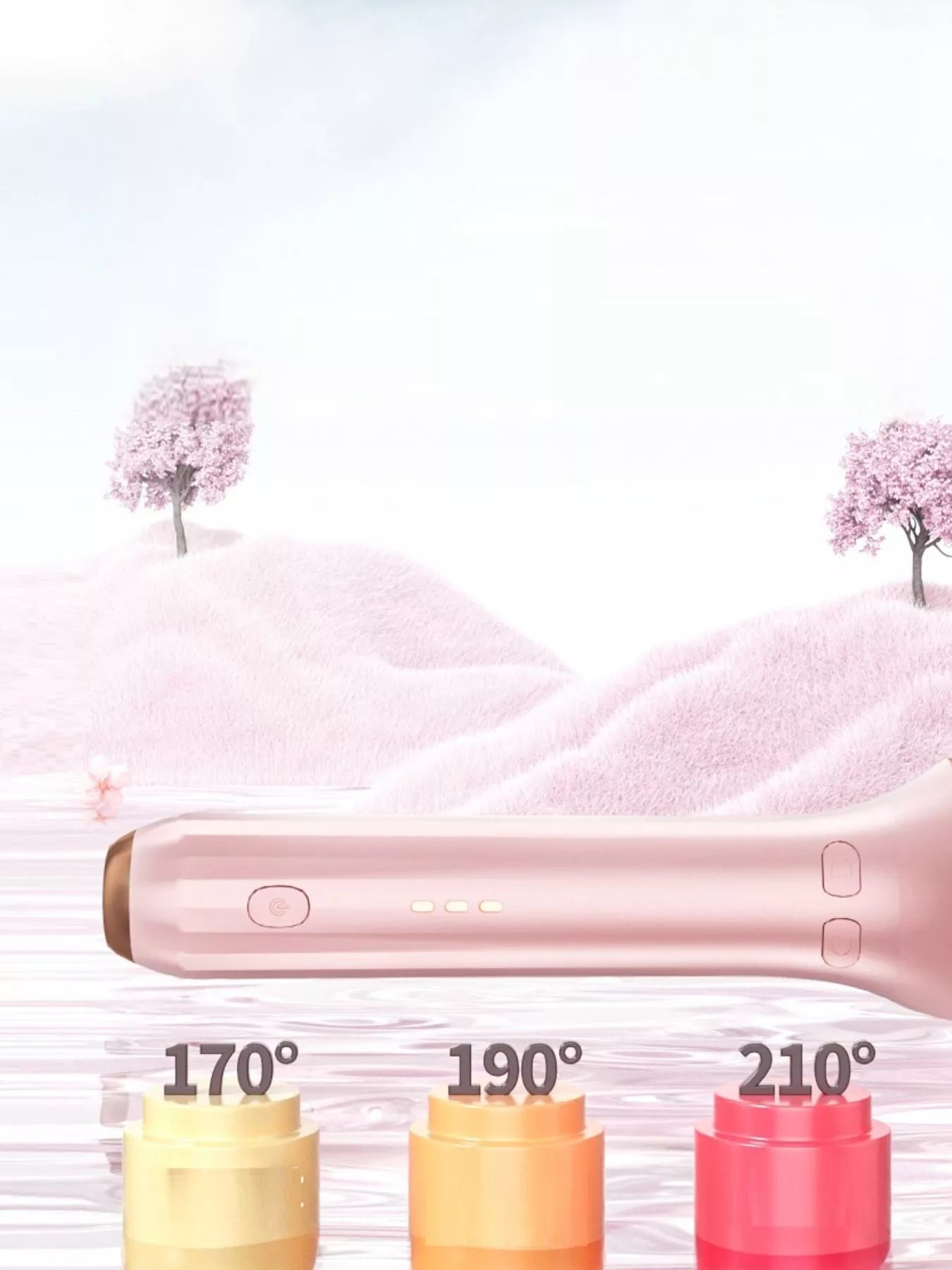 Blush pink automatic rotating hair curling iron by Trendsi, with a sleek design and rotating barrel for effortless curls.