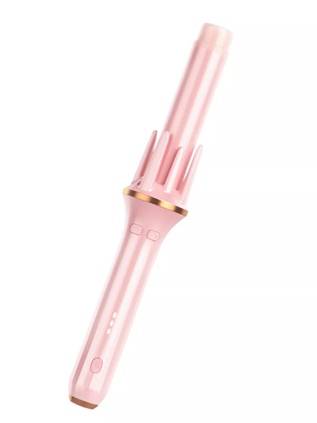 Blush pink automatic rotating hair curling iron by Trendsi with a sleek design and digital controls for easy styling.