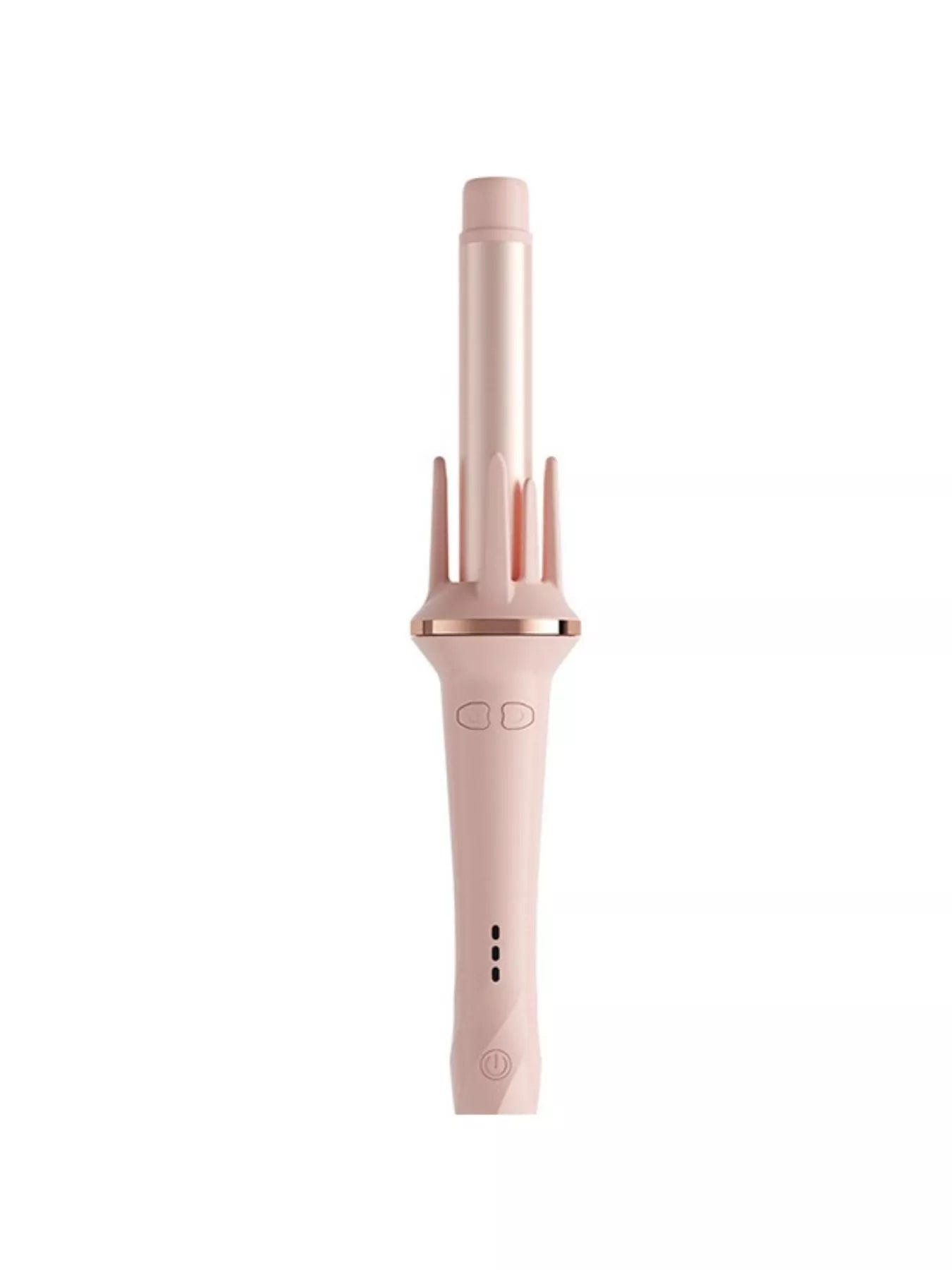 Blush pink Trendsi automatic rotating hair curling iron with a sleek design and barrel for easy, even curls.
