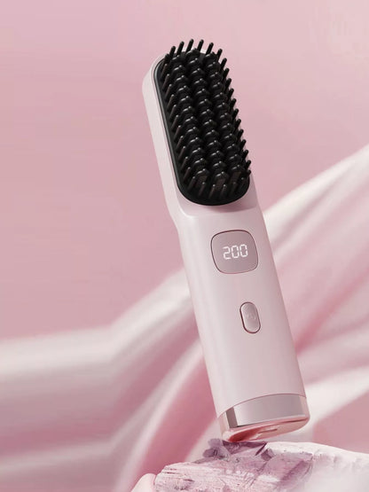 Blush pink Trendsi heated straightening comb with ergonomic handle for salon-quality hair styling.