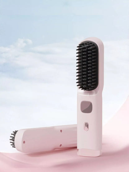 Blush pink Trendsi heated straightening comb with one-size design for smooth, straight hair styling.