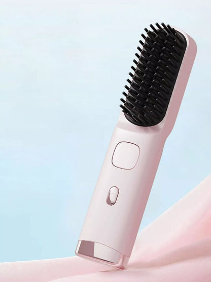Blush pink Trendsi heated straightening comb with ergonomic handle and digital temperature control for smooth, sleek hair styling.