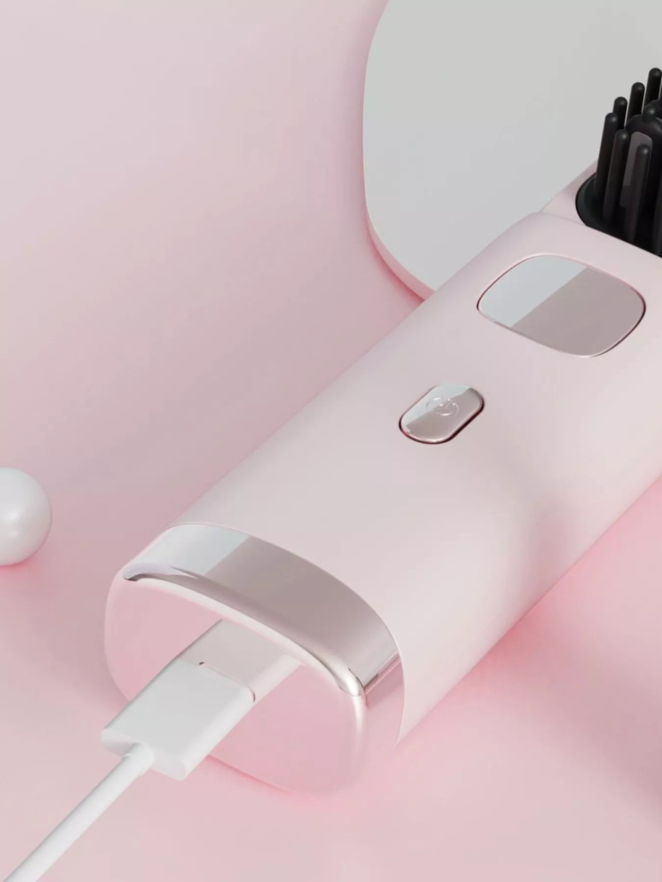 Blush pink Trendsi heated straightening comb with one-size design, ideal for smoothing and styling hair effortlessly.