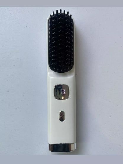 Blush pink Trendsi heated straightening comb with a sleek design for smoothing and straightening hair.