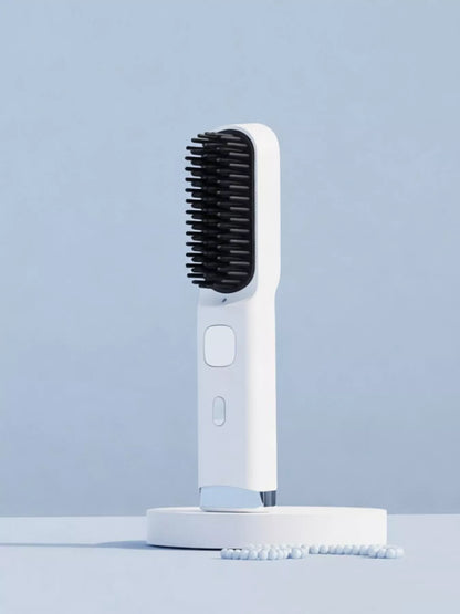 Blush pink Trendsi heated straightening comb with wide teeth for smooth, straight hair styling.