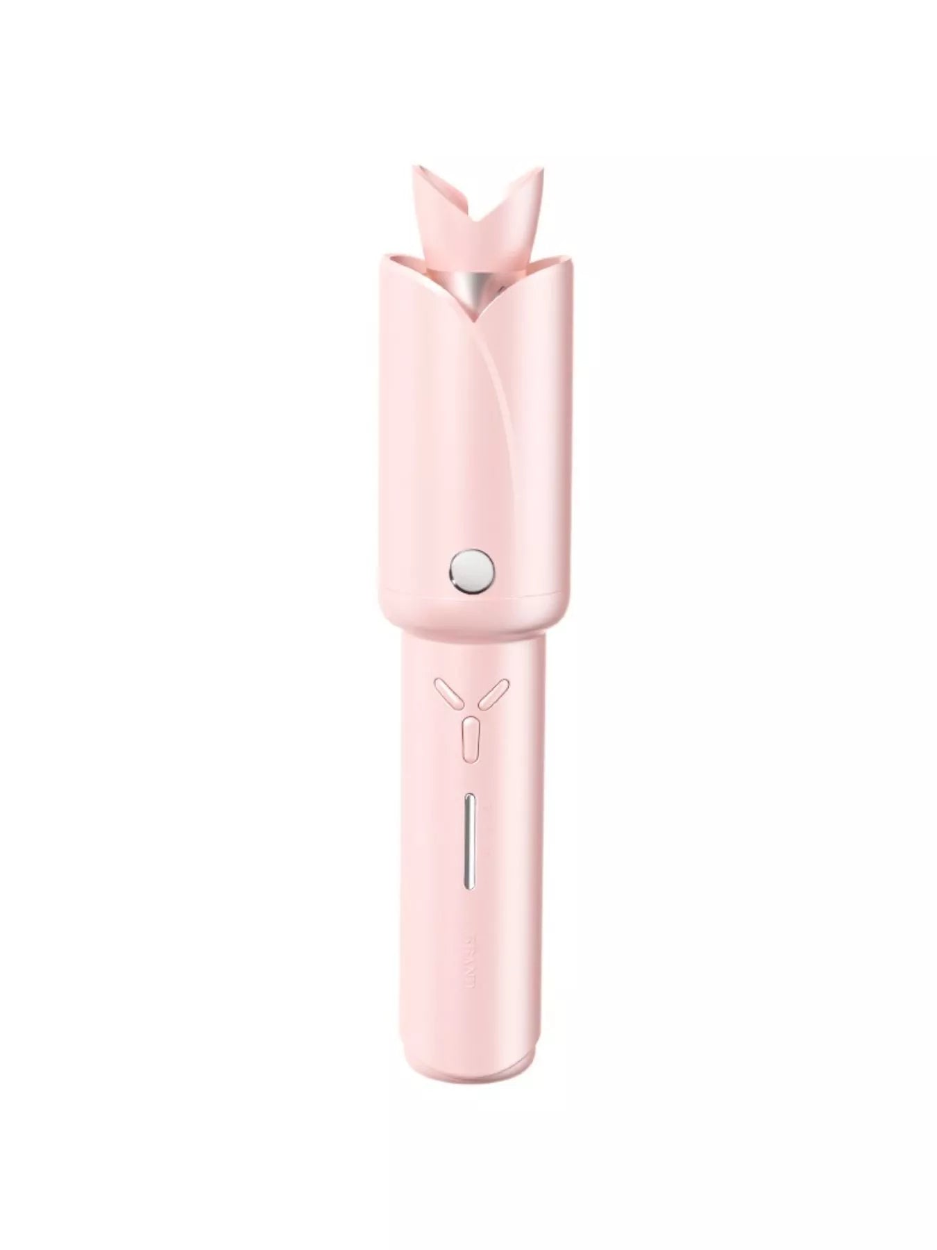 Blush pink portable curling iron by Trendsi with a sleek design and curling barrel, ideal for on-the-go styling.