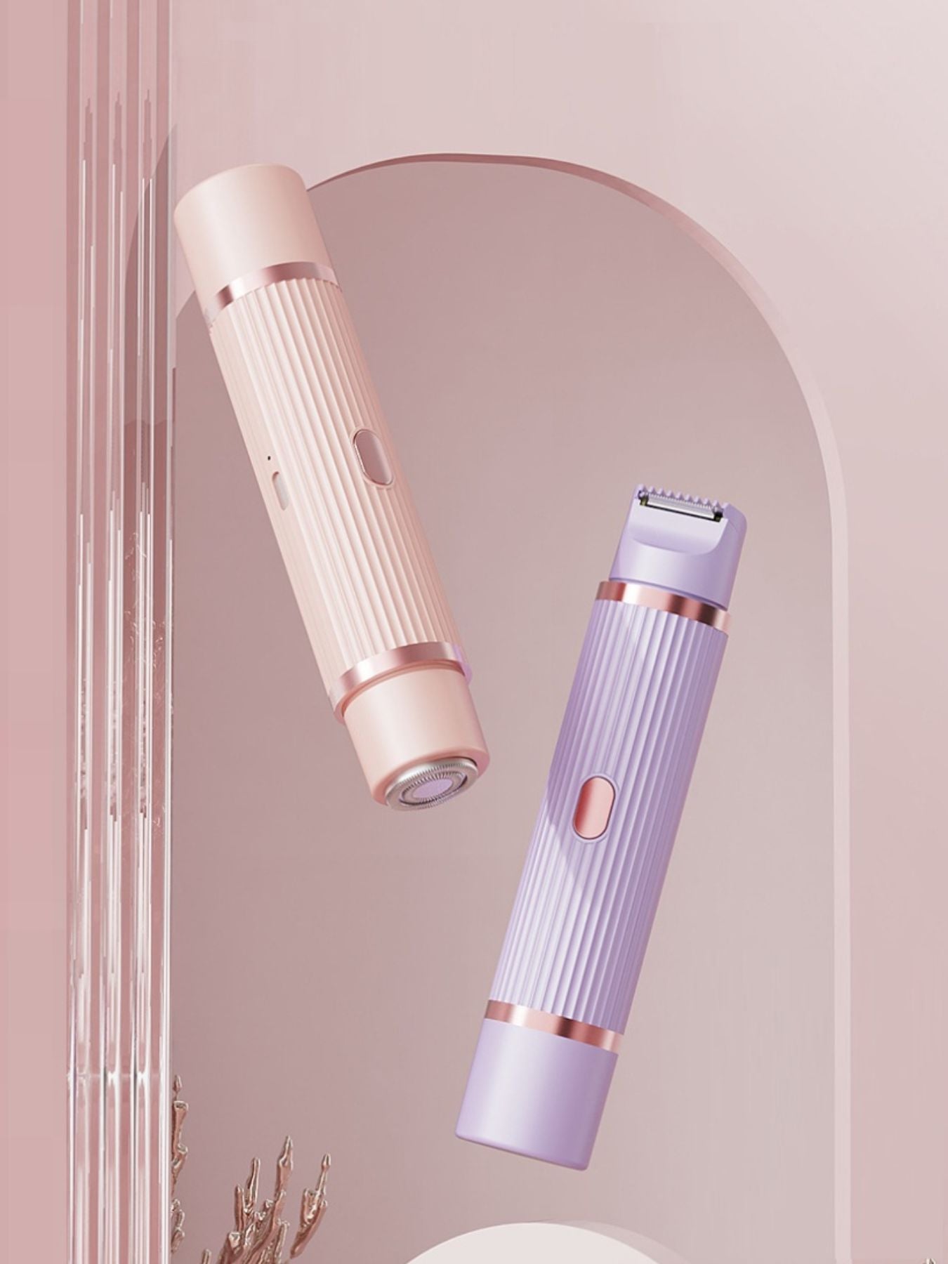 Blush pink portable hair removal epilator from Trendsi with a compact design and multiple attachments for easy use.