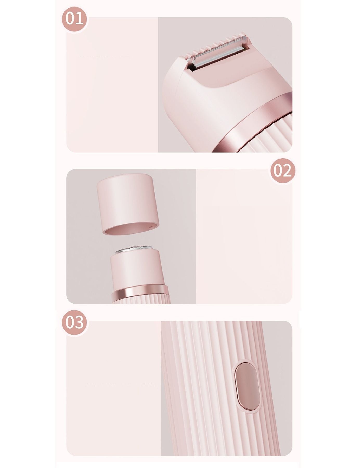 Blush pink portable hair removal epilator by Trendsi, compact and easy to use for quick hair removal at home or on the go.